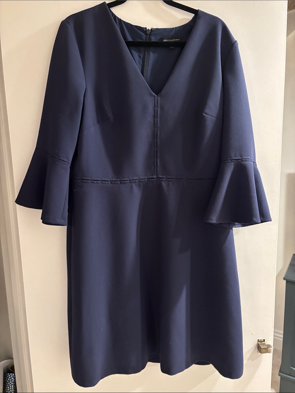 Banana Republic Deep Navy V-Neck Bell Sleeve Mini Dress